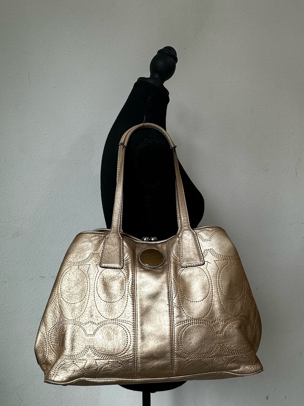 Coach Metallic Champagne Leather Signature Tote
